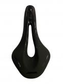 ASIENTO AWA RUTA/MTB CALADO LIVIANO RIELES CROMO 245X145 NEGRO MATE C/DET NEG BRILLANTE