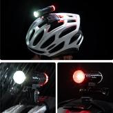 LUZ 2 EN 1 (DEL+TRAS) P/CASCO RECARGABLE USB 100 LUMENS 5 MODOS DE PARPADEO PESO 40GRS (INCLUYE CABLE Y SOPORTE PARA FIJAR EN CASCO)