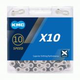 KMC X10 X 114 ESLABONES PLATA/NEGRO EN CAJITA COMPATIBLE SHIMANO O CAMPAGNOLO APTA MONOPLATO BIPLATO Y TRIPLE PLATO